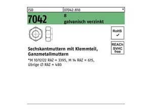 4051426170644 - Sechskantmutter ISO 7042 mKlemmteil M 16 8 galvanisch verzinkt