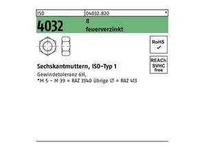 4051426663047 - Sechskantmutter iso 4032 m 39 8 feuerverzinkt - Bufab