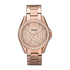 4051432012112 - Multifunktionsuhr FOSSIL RILEY ES2811 Armbanduhren rosegold (roségoldfarben) Damen Quarzuhren Quarzuhr Armbanduhr Damenuhr Datum Edelstahlarmband Glassteine