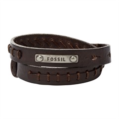 4051432552021 - Wickelarmband FOSSIL JF87354040 Armbänder Gr Edelstahl-Leder braun (edelstahlfarben dunkelbraun) Damen