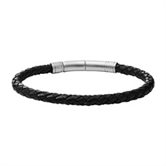 4051432897672 - Lederarmband FOSSIL JF00510797 Armbänder Gr Leder-Edelstahl grau (schwarz edelstahlfarben) Damen