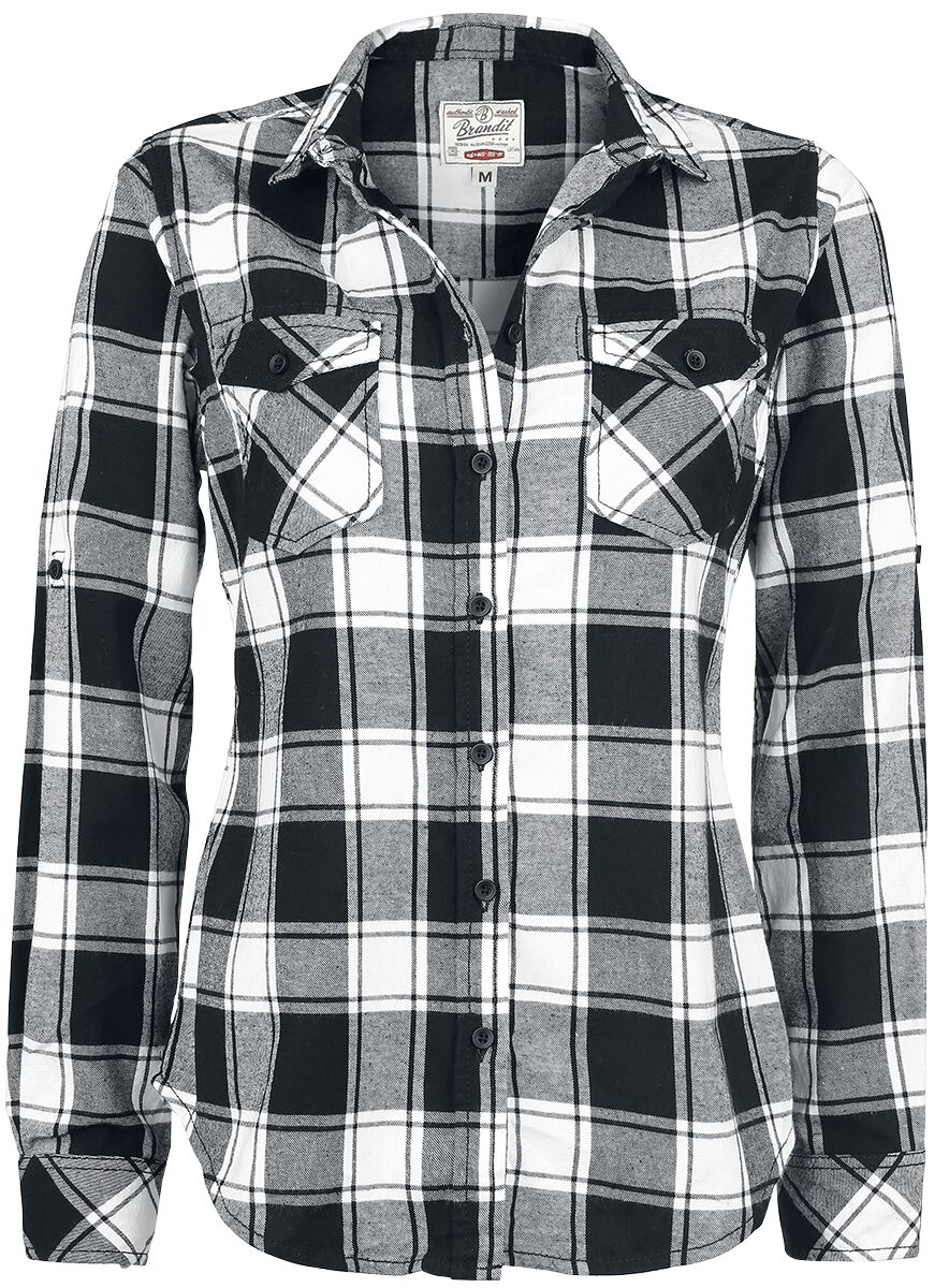 4051773049235 - Amy Flanell Checkshirt Flanellhemd schwarz weiß in XL