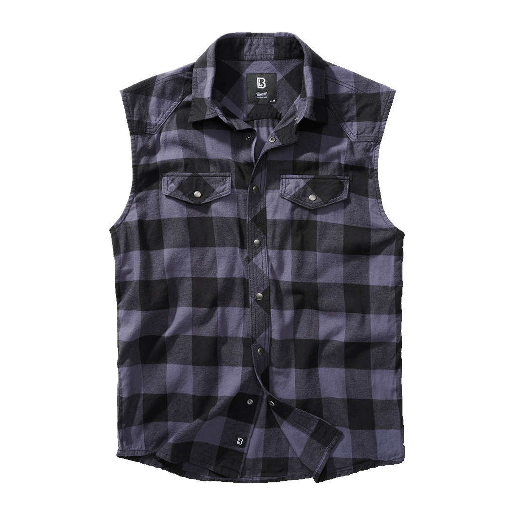 4051773163306 - Sleeveless Checkshirt Kurzarmhemd schwarz grau