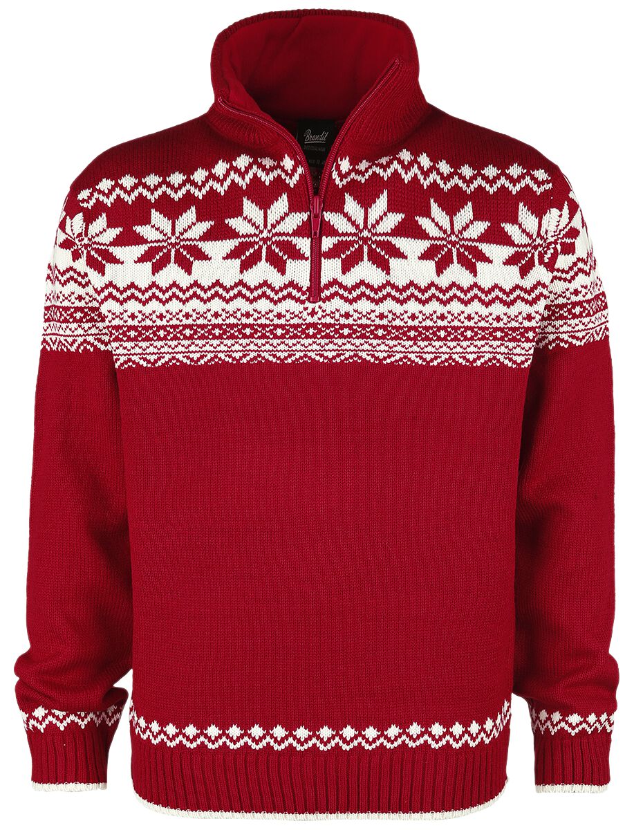 4051773168318 - Troyer Norweger Pullover - Weiss Rot - L - unisex