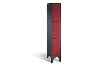 4051803296585 - C+P Schließfachschrank Classic H1850xB320xT500mm Korpus Schwarzgrau Türen Rubinrot Abteil 1 Abteilbreite 300mm Fächer 3 mit Füßen