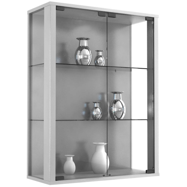 4051814334375 - Wandregal Glasvitrine hängend Vitrine Glas mit ESG-Sicherheitsglas Maße H 80 x B 60 x T 25 cm Hängevitrine Glas Modern und platzsparend Glas Vitrinenschrank - Udina Gr 60 silber B60cm H80cm T25cm Holzwerkstoff Holz Spanplatte Glas Regale