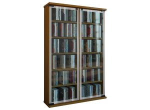 4051814348136 - CD Regal Holz CD Schrank mit ESG-Sicherheitsglastüren für 300 CDs oder 130 DVDs 72-Videos Maße H 92 x B 60 x T 18 cm Elegantes DVD Regal Blu ray Regal CD Regal - Galerie