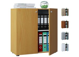 4051814356926 - Flügeltürenschrank aus Holz 2 OH Griffknöpfe höhenverstellbarer Fachboden B 700 x T 400 x H 740 mm Buche