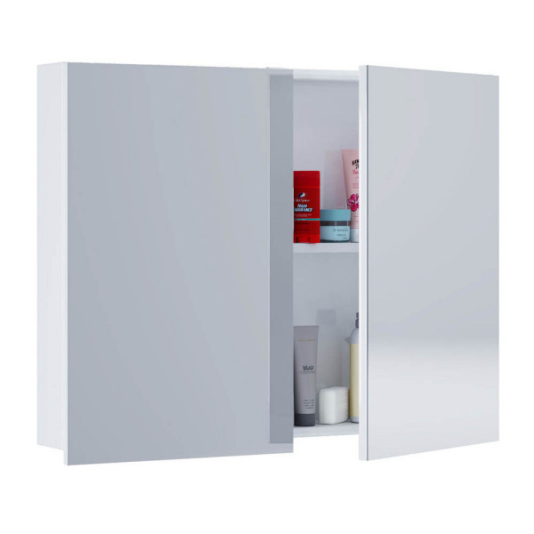 4051814376825 - Badspiegel Badschrank zeitlos Maße ca H 59 x B 60 x T 12 cm Zwei Drehtüren Spiegelschrank - Badinos 59 x 60 cm Gr 60 weiß B60cm H59cm T12cm Holzwerkstoff Spiegel