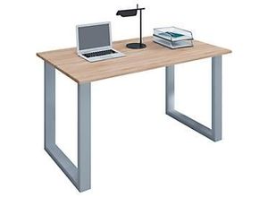 4051814378805 - Holz Schreibtisch Computertisch Lona U Alu Silber (Farbe Sonoma-Eiche B 110 x H 76 x T 50 cm)