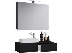 4051814380785 - 3-tlg Waschplatz Waschtisch Gudas Spiegelschrank (Farbe Schwarz)