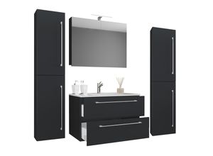 4051814383373 - 5-tlg Waschplatz Badinos 2 Schubfächer 60 cm Mit Spiegelschrank + Hochschränke Schwarz