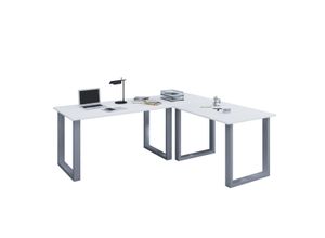 4051814385308 - Eckschreibtisch Schreibtisch Computer Winkeltisch Lona Tiefe 50 U Alu Silber