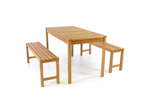 4051814393617 - 3-tlg Gartenmöbelset Picknickset Sitzgruppe Teakholz behandelt Bank Tisch 135cm