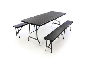 4051814393716 - VCM 3-tlg Gartenmöbelset Gartengarnitur 1 Tisch 2 Bänke klappbar Rattan-Optik Bierzeltgarnitur Set 180 cm
