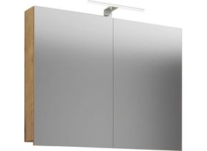 4051814405266 - Holz Badmöbel Spiegelschrank Badinos 80 cm (Farbe Honig-Eiche Ausführung Mit LED-Beleuchtung)