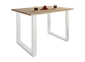 4051814408182 - Holzesstisch H 76 x B 140 x T 80 cm hochwertiges und massives Fußgestell Füße aus Eisen Küchentisch - Xona U
