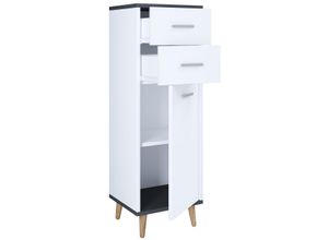 4051814410758 - Badmöbel Midischrank Seitenschrank Maße H 97 x B 32 x T 28 cm 2 Schubladen 1 Drehtür 2 Fächer – Landos