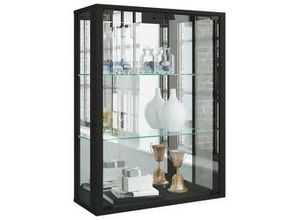 4051814412714 - Wandvitrine Hängevitrine Glasvitrine Wand Schaukasten Vitrine Glas Udina Spiegel (Farbe Schwarz Ausführung Mit LED-Beleuchtung)