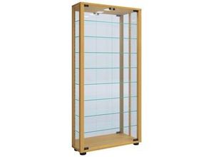 4051814413179 - Ebuy24 - LumoMaxi Vitrinenschrank mit Spiegel 2 Glastüren Inkl LED-Leuchten Buche dekor - Buche