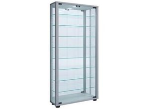 4051814413186 - Ebuy24 - LumoMaxi Vitrinenschrank mit Spiegel 2 Glastüren Inkl LED-Leuchten silberfarben