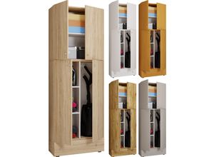 4051814413766 - Holz Besenschrank 6 Fächer Maße H 200 x B 70 x T 39 cm Haushaltsschrank Mehrzweckschrank Extra Schublade - Lona