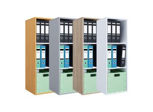 4051814414053 - Holzregal stehend platzsparender Aktenschrank Maße ca H 110 x B 35 x T 37 cm Elegantes Regal Büroregal – Lona I 3f
