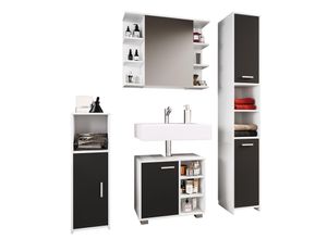 4051814417542 - 4-tlg Komplett Badmöbel Badschrank Bad Unterschrank Hochschrank Set Zalo I