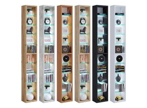 4051814417825 - Standregal Holz CD DVD Regal Bücherregal Aufbewahrung Maße H 155 x B 21 x T 14 cm Standregal - Rasato XL Gr 21 weiß B21cm H155cm T14cm Holzwerkstoff Holz Spanplatte Glas Regale