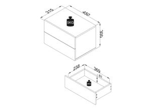 4051814419089 - Holz Wandschublade Nachtschrank Wandboard Schublade Konsole Nachttisch Usal L 45 cm (Farbe Weiß   Honig-Eiche)