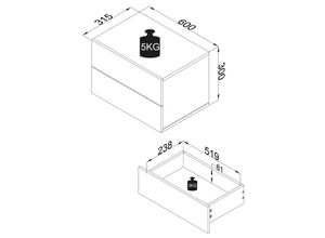 4051814419133 - Holz Wandschublade Nachtschrank Wandboard Schublade Konsole Nachttisch Usal L 60 cm (Farbe Weiß   Honig-Eiche)