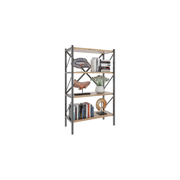 4051814420108 - Standregal Holz Metall Aufbewahrung Stand Regal Bücherregal Deko Bücher Standregal Insasi 4 Gr 66 honig eiche B66cm H121cm T34cm Holzwerkstoff Holz Spanplatte Regale