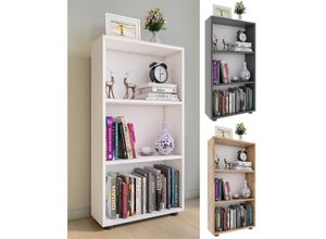 4051814420207 - Standregal Holz Aufbewahrung Stand Regal Bücherregal Deko Bücher Standregal Bulas 3 Fächer Gr 56 weiß B56cm H108cm T20cm Holzwerkstoff Holz Spanplatte Regale