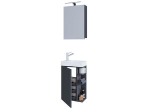 4051814426506 - 3-tlg Badmöbel Set Gäste WC Gästebad Waschplatz Waschtisch klein schmal Lumia Spiegelschrank (Farbe Anthrazit) 4051814426506 - 3-tlg Badmöbel Set Gäste WC Gästebad Waschplatz Waschtisch klein schmal Lumia Spiegelschrank (Farbe Anthrazit)