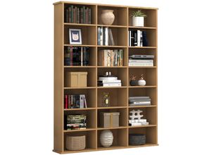 4051814428036 - Standregal Holz CD DVD Standregal Bücherregal Medienregal Raumteiler Deko Regal Megosa M Gr 105 braun (buche) B105cm H136cm T19cm Holzwerkstoff Holz Spanplatte Regale