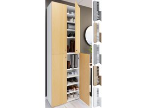 4051814428609 - XL Holz Großer Schuhschrank Schuhregal Groß Stiefel Dielenmöbel Lona 10 Fächer Drehtüren