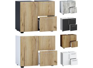 4051814431029 - Holz Waschbeckenunterschrank Badschrank Maße H 51 x B 61 x T 32 cm 1 Drehtür 2 große Schubladen modernes Badezimmermöbel - Flandu