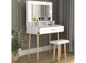 4051814431531 - 2 tlg Schminktisch Hocker Frisiertisch Schminkschrank Kosmetiktisch Spiegel Beleuchtung Schublade Lindas (Farbe Weiß) 4051814431531 - 2 tlg Schminktisch Hocker Frisiertisch Schminkschrank Kosmetiktisch Spiegel Beleuchtung Schublade Lindas (Farbe Weiß)