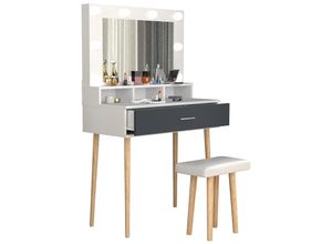 4051814431555 - 2 tlg Schminktisch Hocker Frisiertisch Schminkschrank Kosmetiktisch Spiegel Beleuchtung Schublade Lindas (Farbe Weiß   Anthrazit)