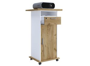 4051814432408 - Holz Standschreibtisch ideal für Beamer oder Projektor mit Rollen und Tür Maße H 108 x B 60 x T 50 cm Pultfläche neigbar Schublade abschließbar - Neta