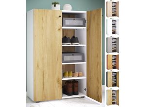 4051814432453 - Schuhregal Schuhschrank Schuhkommode Lona L 5-fach mit Drehtüren (Farbe Weiß   Honig-Eiche)