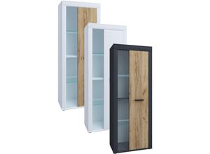 4051814435102 - Holz Kommode Sideboard Highboard Vitrine Wohnzimmer Schrank Usilo Drehtür Glas (Farbe Anthrazit   Honig-Eiche)