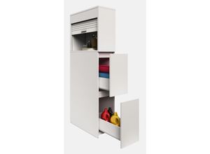 4051814435294 - Badmöbel Nischenschrank Maße H 131 x B 25 x T 48 cm Raumteiler 2 Schubladen 1 großes offenes Fach mit Rolladen - Tasalo