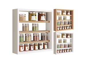 4051814437106 - Holz Küchenregal hängend Maße ca H 40 x B 40 x T 10 cm Hängeregal mit vier Fächern Wandregal Gewürzregal Küchenmöbel - Esaldi S