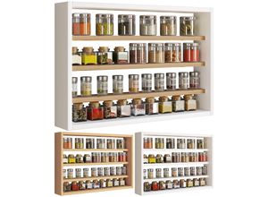 4051814437120 - Holz Küchenregal hängend Maße ca H 40 x B 60 x T 10 cm Hängeregal mit vier Fächern Wandregal Gewürzregal Küchenmöbel - Esaldi M