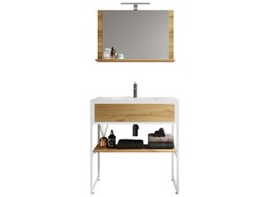 4051814438745 - 3-tlg Waschplatz Waschtisch Badmöbel Set Waschbecken Holz Metall Industrial Style Bitila 80 V2