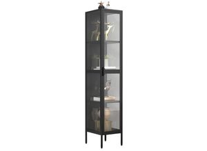 4051814439247 - Stahl Glas Vitrine Sammelvitrine Glasvitrine Schaukasten Standvitrine 160x30x35 Floka XL (Farbe Schwarz)