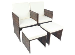 4051814439452 - 4-tlg Set Gartenstuhl Loungestuhl Sessel Rattan Balkonstuhl Camping Sitzkissen Fußauflage Hocker Raloso (Farbe Braun)