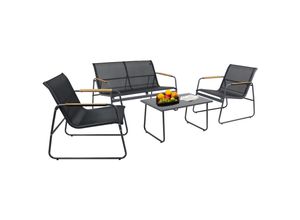 4051814439551 - 4-tlg Set Lounge Gartemöbeset Gartenset Sitzgruppe Balkonmöbel Stuh Tisch Sofa Balkon Textilene Lexila (Farbe Schwarz)