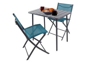 4051814441868 - 3-tlg Set Bistroset Esstisch Gartenset Balkonset Stuh klappbar Tisch Garten Camping Sumila (Farbe Türkis)